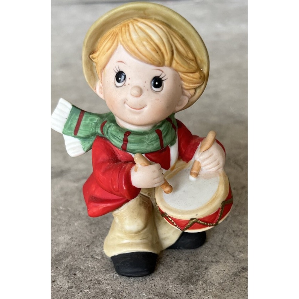 Vintage Homco 5106 Christmas Figurine Boy Playing Drums Porcelain Holiday Decor